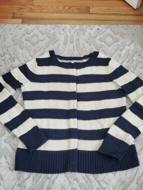 Gap Striped Navt And Cream Button Up  Wool Blend Sweater SZ MD